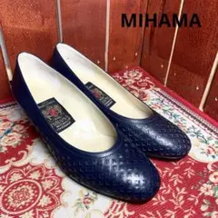 MIHAMA ネイビー　パンチングレザー　パンプス　23cm