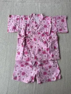 甚平　90cm うさぎ&花柄　日本製　綿100% ピンク
