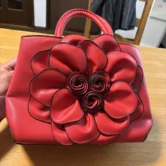 ハンドバッグ・ショルダーレッド・薔薇・2WAY・合成皮革　バラ・赤