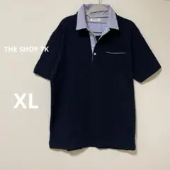 THE SHOP TK ネイビー ポロシャツ ストライプ襟　チェック柄　XL