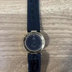 【ジャンク品】アナログ時計 ゴールドベゼル 黒レザー