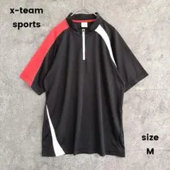 x-team sports　半袖カットソー　ポロシャツ　ハーフジップ　黒　M