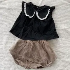 【サイズ100】黒いフリル付きトップスとショートパンツセット