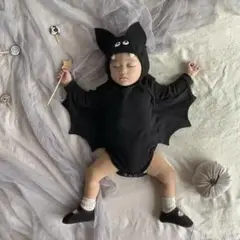 ハロウィン ベビーロンパース バットデザインの幼児用アウトドアボディスーツ帽子