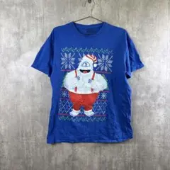バンブルキャラクターTシャツ/クリスマス/オーバーサイズ/ビッグプリント/ブルー