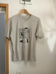 新品　レディース　猫と楽譜プリント Tシャツ ベージュ