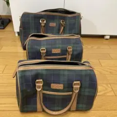 チェック柄ボストンバッグ3点セット