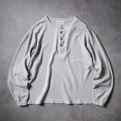 90s~ Eddie Bauer 短丈 ヘンリーネック サーマルロンT ワッフル