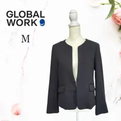 グローバルワーク　スゴラク　ストレッチ　ノーカラージャケット　黒