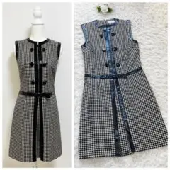 美品 Christian Dior 新タグ 千鳥格子 レザートリミングワンピース