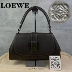 極美品 ロエベ ハンドバッグ ロゴ レザー ダークブラウン アナグラム