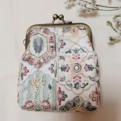 3 インド刺繍生地 がま口 ポーチ レース