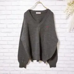 【美品】COSMOS CLUB 長袖ニットセーター Vネック ロゴ刺繍 3L