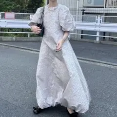 PERNA ジャガードバルーンパフスリーブワンピース Lサイズ