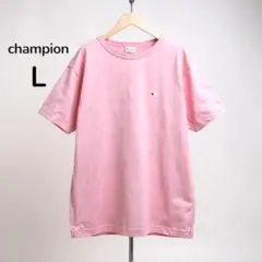 champion チャンピオン Tシャツ L ユニセックス ピンク ロゴ刺繍