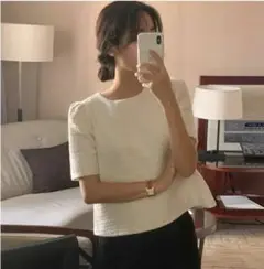 ハーフスリーブツイードプルオーバー 上品きれいアイテム トップス Lachic