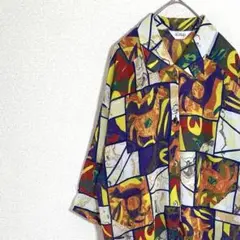 古着　個性的　総柄シャツ　柄シャツ　アート柄　for lady's