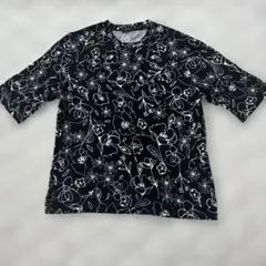 ⭐️新品未使用⭐️花柄 五分袖チュニック 黒 Ｌ おしゃれ