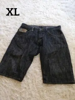 DOMINETE ドミネイト　ダークデニムハーフパンツ　キルト柄ポケット　XL