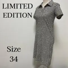 LIMITED EDITION Aライン ワンピース 34 S 千鳥格子柄 白黒