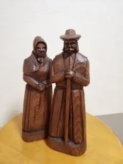 希少品　ヴィンテージ　フォークアート 木彫り人形 ペア