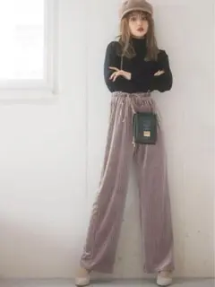 ピンク ベルベット ワイドパンツ