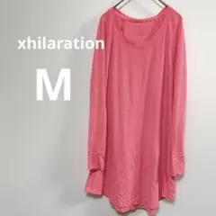 xhilaration 【M】ピンク系 ワッフル生地 ロング丈 カットソー 長袖