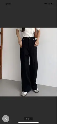 【callautia】ワイドレッグデニムパンツ　ブラック