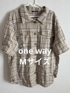 one way チェック　シャツ　5部袖　レディース　Mサイズ　ベージュ