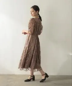 【美品】PREFERIR バックリボン チュール刺繍レース　パーティドレス