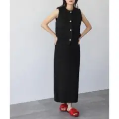 ELFRANK ノースリーブニットベスト＆ナロースカートのセットアップ　ブラック