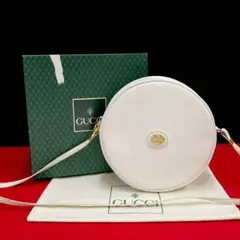極 美品 保存箱付き オールドグッチ マイクロGG 丸型 ショルダーバッグ 白