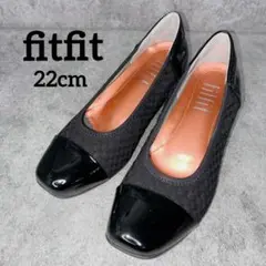 fitfit ウェッジソール パンプス 22cm 黒　エナメル スクウェアトゥ