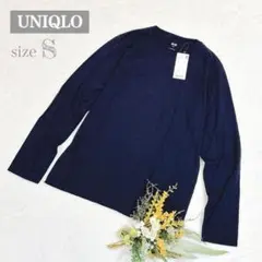 タグ付き【ユニクロ】メンズ スーピマコットンクールネックTシャツ ネイビー S