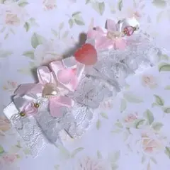 [P42]フリルレースのおまんじゅう用ヘッドドレス[白xピンク]