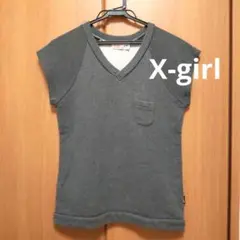 X-girl グレー Vネック 半袖スウェット
