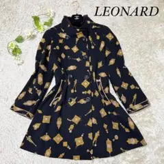 【極美品/高級ミンクファー】レオナール トレンチコート カシミヤ混 総柄 黒色