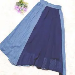 美品✨Socolla フレアスカート デニム切替 ドット柄 春夏