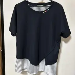 アシンメトリー黒半袖トップス
