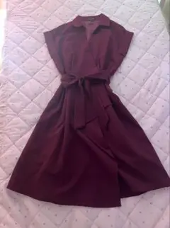 BLUE EAST 麻調ドレープシャツワンピース　ボルドー♡