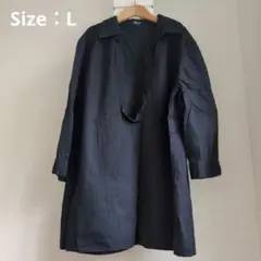 ストライプ 胸開き スキッパーシャツ チュニック 体型カバー 紺色