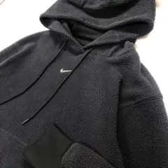 【美品】NIKEボア パーカー センターロゴ ブラック メンズM