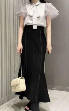 フレイアイディー バイカラーステッチマーメイドスカート ブラック