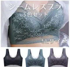 シームレスブラ 3枚セット 5Lサイズ ブラック ダークグレー グリーン