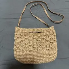 美品☆ベージュ 手編みポシェット