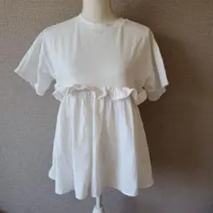 【新品】フリル切り替えペプラム半袖Tシャツ