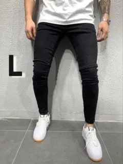 L メンズ ストレッチデニム スキ二ー 細身 スリムパンツ 黒 オールシーズン