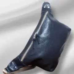 ハンドメイド　ボディバッグ　本革　クリーマー　特大　ネイビー　新品　1013