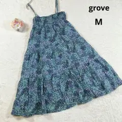 美品✨【グローブ】キャミソールワンピース (M) 小花柄 ロング丈 ブルー系