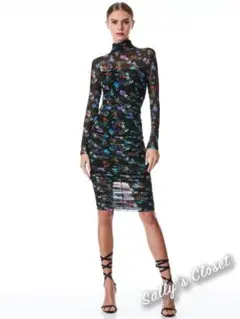 ❣️22新作 ♡ Alice+Olivia 黒花柄ひざ丈ワンピース 新品♡ 449